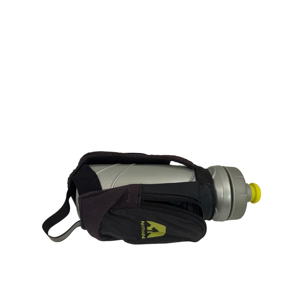 Nathan Handheld Running Water Bottle OS Black Gray Zipper Pocket Unisex